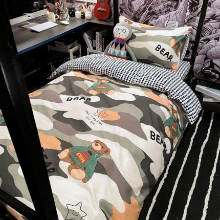 HL原创 2021新款学生宿舍四件套 迷彩熊