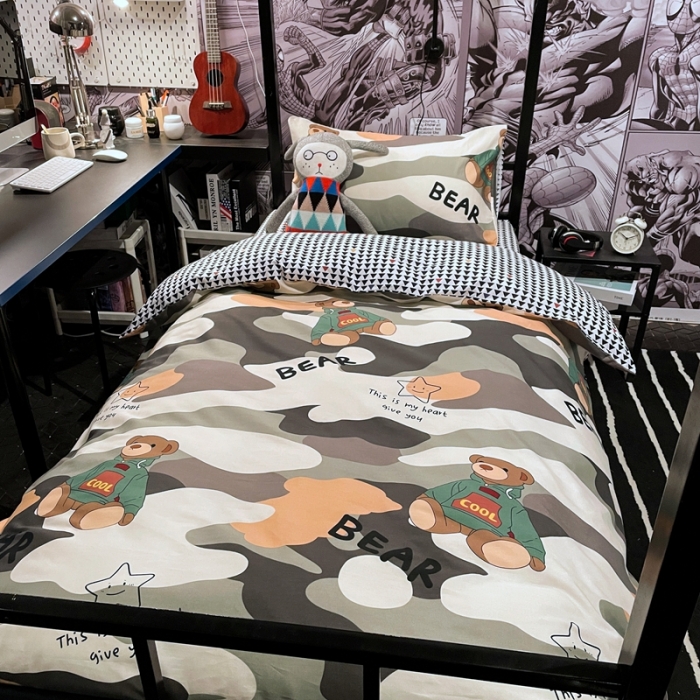 91家纺网 家纺一手货源 找家纺 HL原创 2021新款学生宿舍四件套 迷彩熊