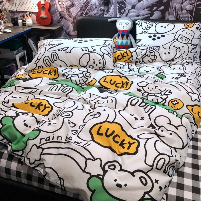 91家纺网 家纺一手货源 找家纺 HL原创 2021新款INS风四件套 线条乐园