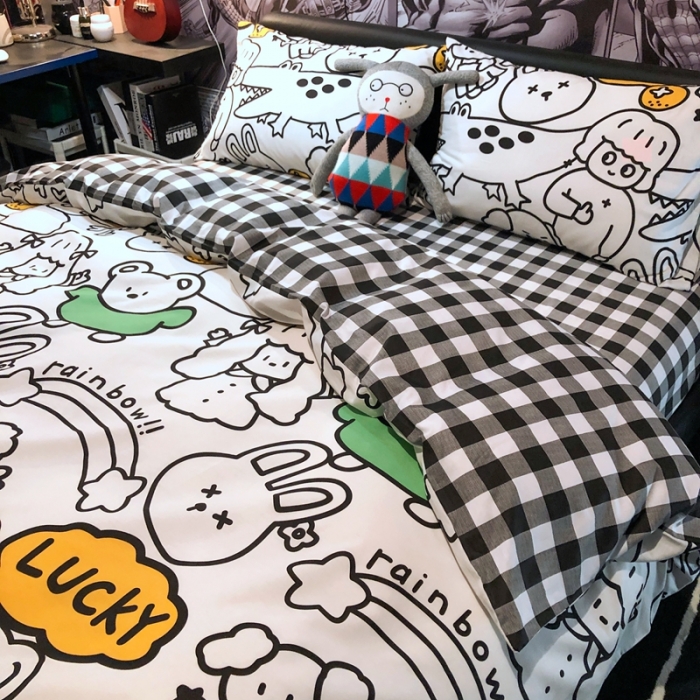 91家纺网 家纺一手货源 找家纺 HL原创 2021新款INS风四件套 线条乐园