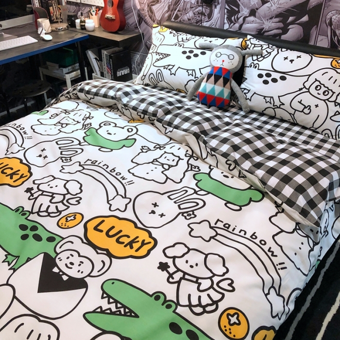 91家纺网 家纺一手货源 找家纺 HL原创 2021新款INS风四件套 线条乐园