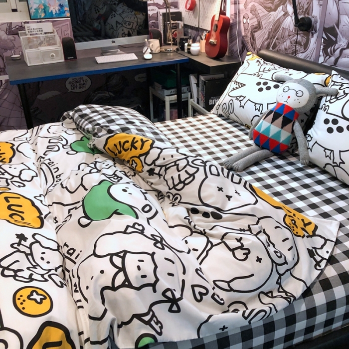 91家纺网 家纺一手货源 找家纺 HL原创 2021新款INS风四件套 线条乐园