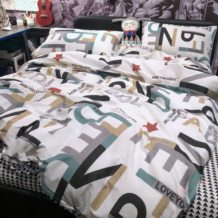 91家纺网 家纺一手货源 找家纺 HL原创 2021新款INS风四件套 字母游戏