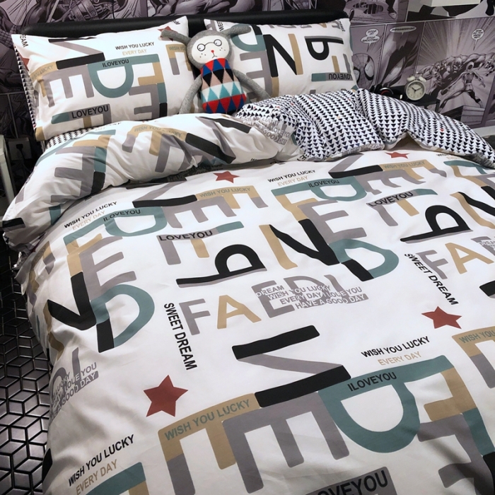 91家纺网 家纺一手货源 找家纺 HL原创 2021新款INS风四件套 字母游戏