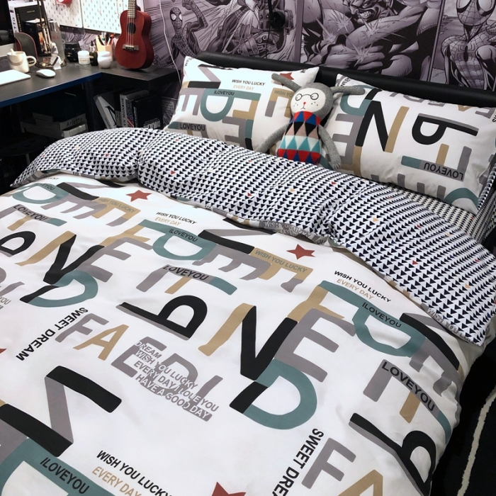 91家纺网 家纺一手货源 找家纺 HL原创 2021新款INS风四件套 字母游戏