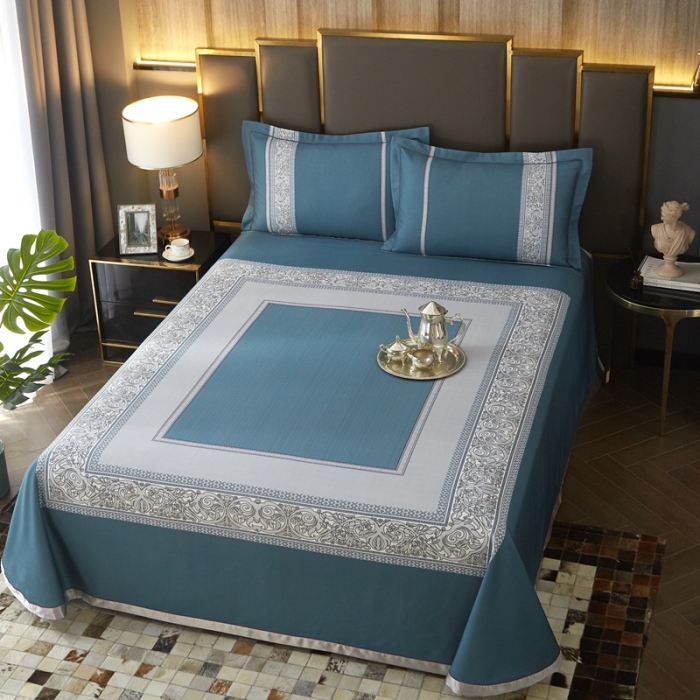 91家纺网 家纺一手货源 找家纺 威克凯丽 2023新款竹语天丝软凉席定位款 漫步田园-海蓝