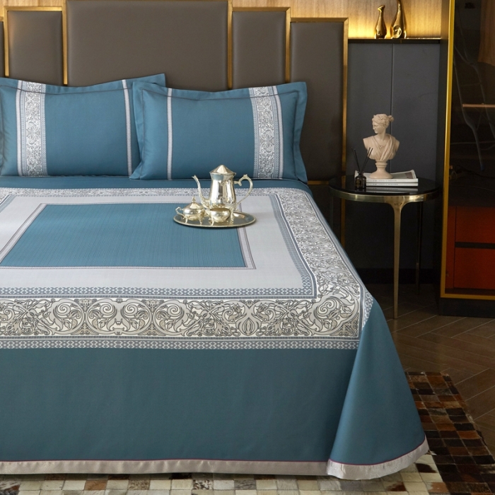 91家纺网 家纺一手货源 找家纺 威克凯丽 2023新款竹语天丝软凉席定位款 漫步田园-海蓝