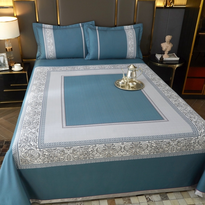 91家纺网 家纺一手货源 找家纺 威克凯丽 2023新款竹语天丝软凉席定位款 漫步田园-海蓝