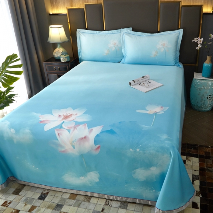 91家纺网 家纺一手货源 找家纺 威克凯丽 2023新款竹语天丝软凉席定位款 青莲