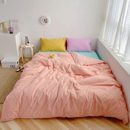 雅居纺家纺 2022新款全棉水洗棉四件套 ins粉蓝