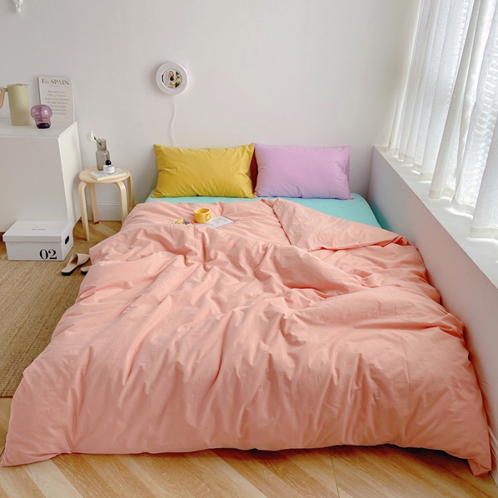 91家纺网 家纺一手货源 找家纺 雅居纺家纺 2022新款全棉水洗棉四件套 ins粉蓝