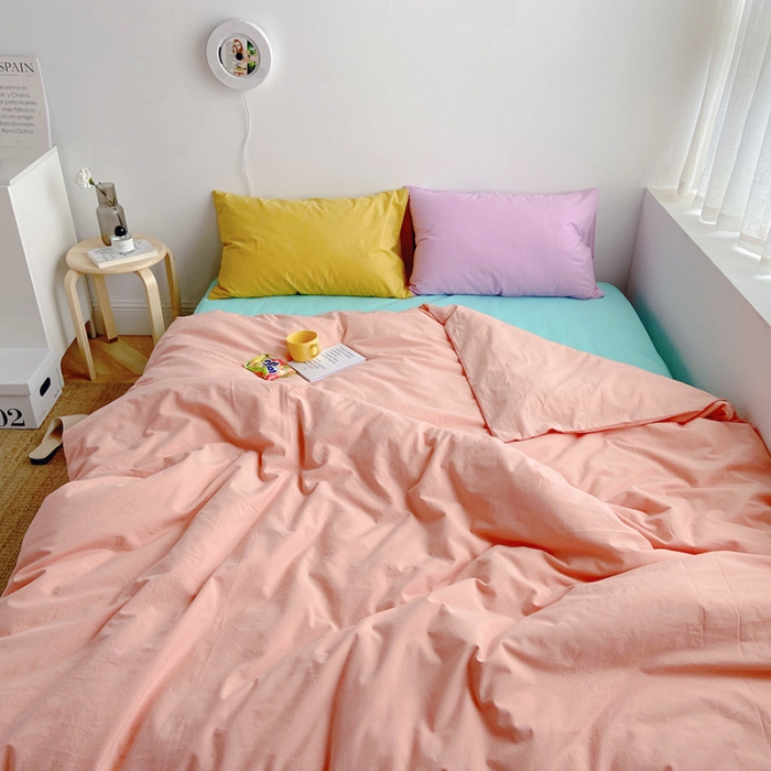 91家纺网 家纺一手货源 找家纺 雅居纺家纺 2022新款全棉水洗棉四件套 ins粉蓝