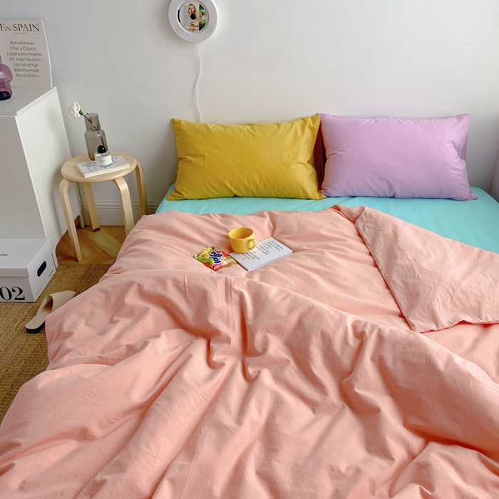 91家纺网 家纺一手货源 找家纺 雅居纺家纺 2022新款全棉水洗棉四件套 ins粉蓝