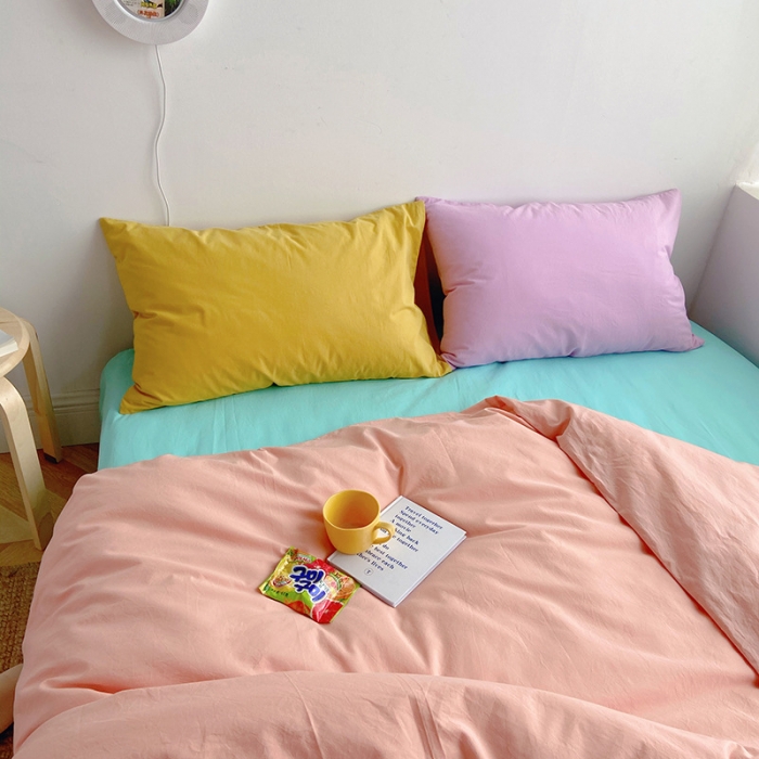 91家纺网 家纺一手货源 找家纺 雅居纺家纺 2022新款全棉水洗棉四件套 ins粉蓝