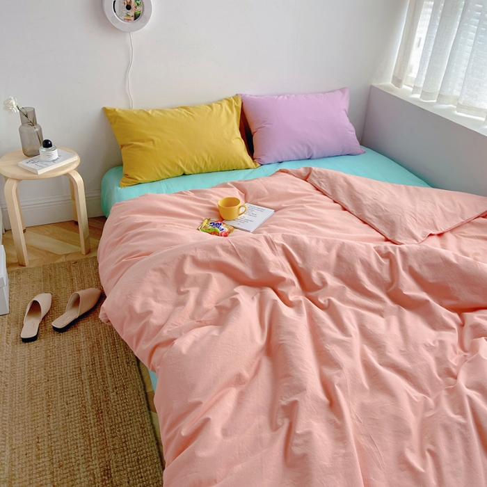 91家纺网 家纺一手货源 找家纺 雅居纺家纺 2022新款全棉水洗棉四件套 ins粉蓝