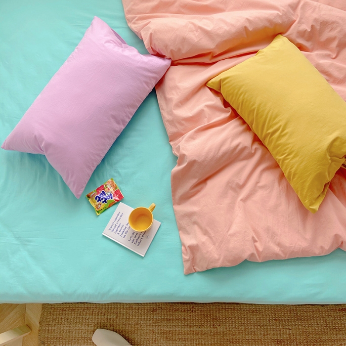 91家纺网 家纺一手货源 找家纺 雅居纺家纺 2022新款全棉水洗棉四件套 ins粉蓝