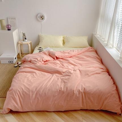 雅居纺家纺 2022新款全棉水洗棉四件套 ins粉米黄