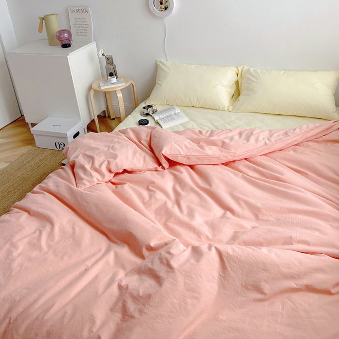 91家纺网 家纺一手货源 找家纺 雅居纺家纺 2022新款全棉水洗棉四件套 ins粉米黄