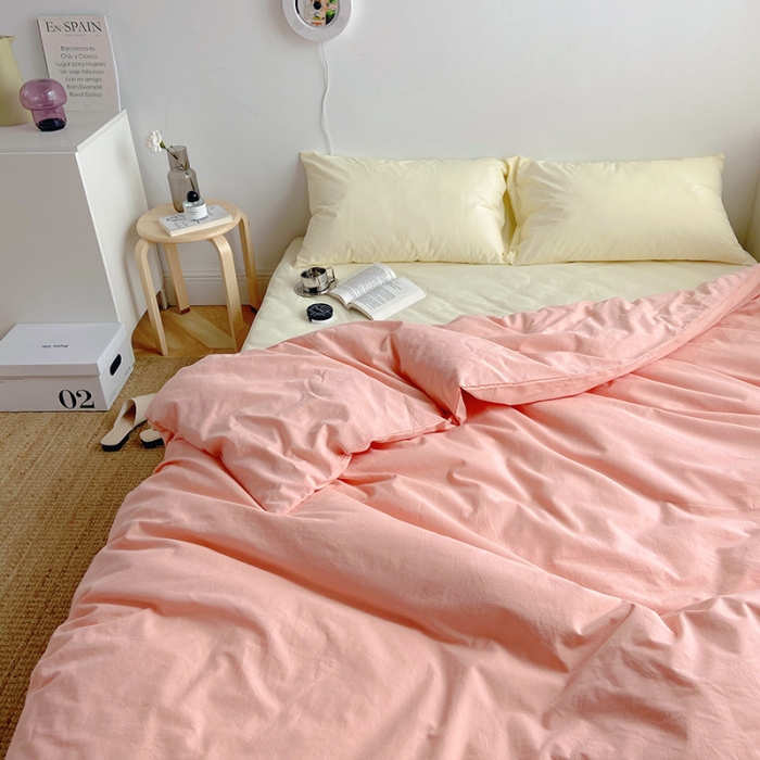 91家纺网 家纺一手货源 找家纺 雅居纺家纺 2022新款全棉水洗棉四件套 ins粉米黄