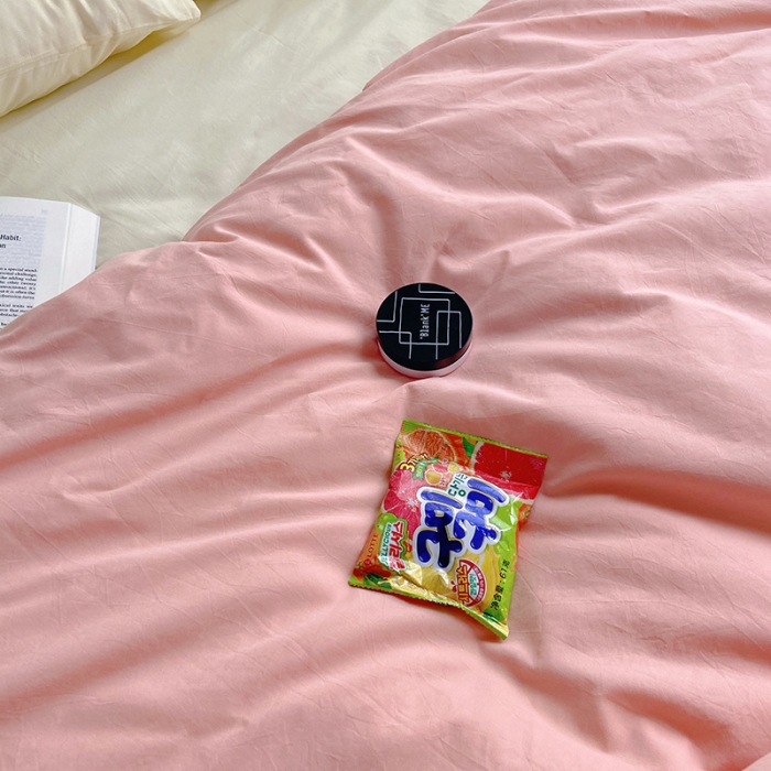 91家纺网 家纺一手货源 找家纺 雅居纺家纺 2022新款全棉水洗棉四件套 ins粉米黄