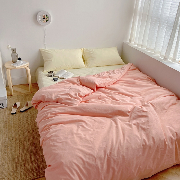 91家纺网 家纺一手货源 找家纺 雅居纺家纺 2022新款全棉水洗棉四件套 ins粉米黄