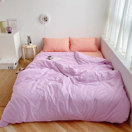 雅居纺家纺 2022新款全棉水洗棉四件套 ins魅紫粉