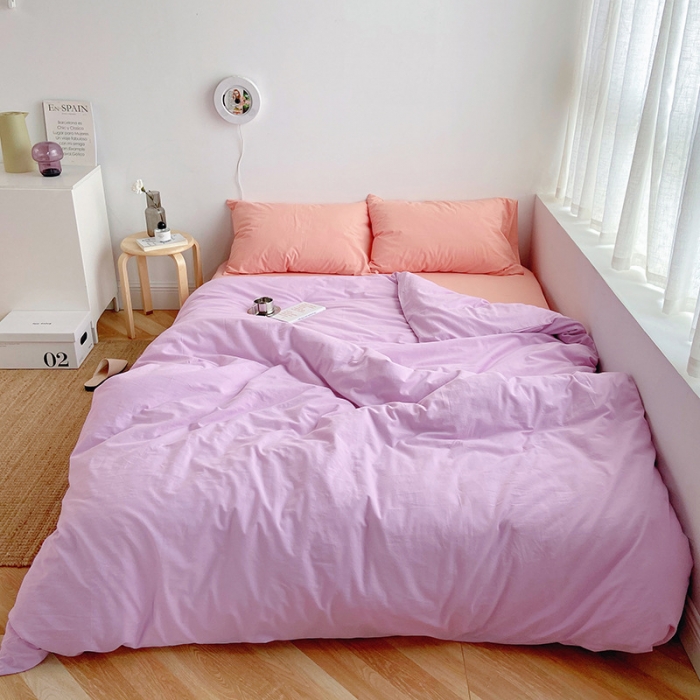 91家纺网 家纺一手货源 找家纺 雅居纺家纺 2022新款全棉水洗棉四件套 ins魅紫粉