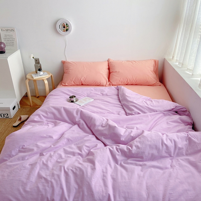 91家纺网 家纺一手货源 找家纺 雅居纺家纺 2022新款全棉水洗棉四件套 ins魅紫粉