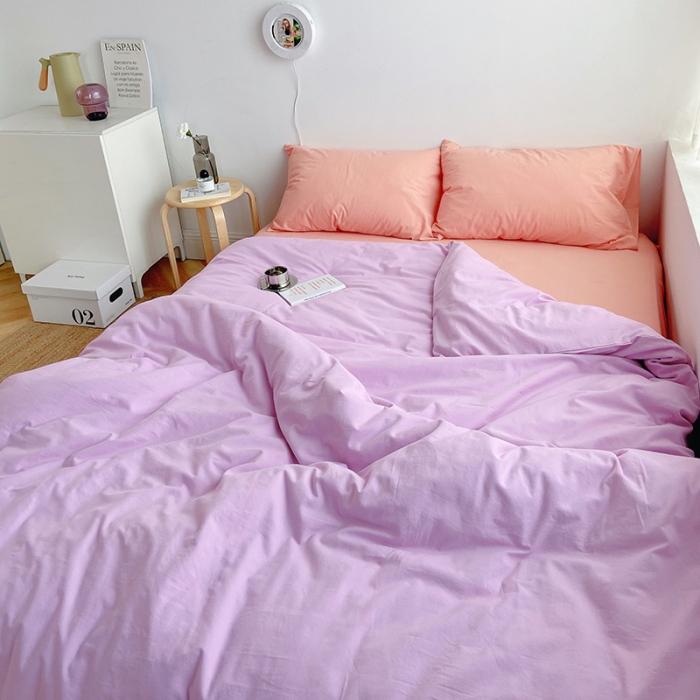 91家纺网 家纺一手货源 找家纺 雅居纺家纺 2022新款全棉水洗棉四件套 ins魅紫粉