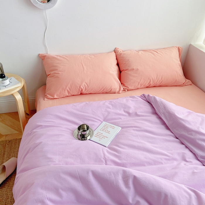 91家纺网 家纺一手货源 找家纺 雅居纺家纺 2022新款全棉水洗棉四件套 ins魅紫粉