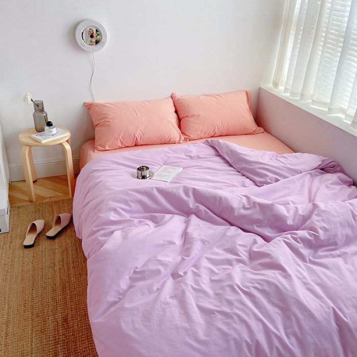 91家纺网 家纺一手货源 找家纺 雅居纺家纺 2022新款全棉水洗棉四件套 ins魅紫粉