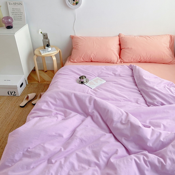 91家纺网 家纺一手货源 找家纺 雅居纺家纺 2022新款全棉水洗棉四件套 ins魅紫粉