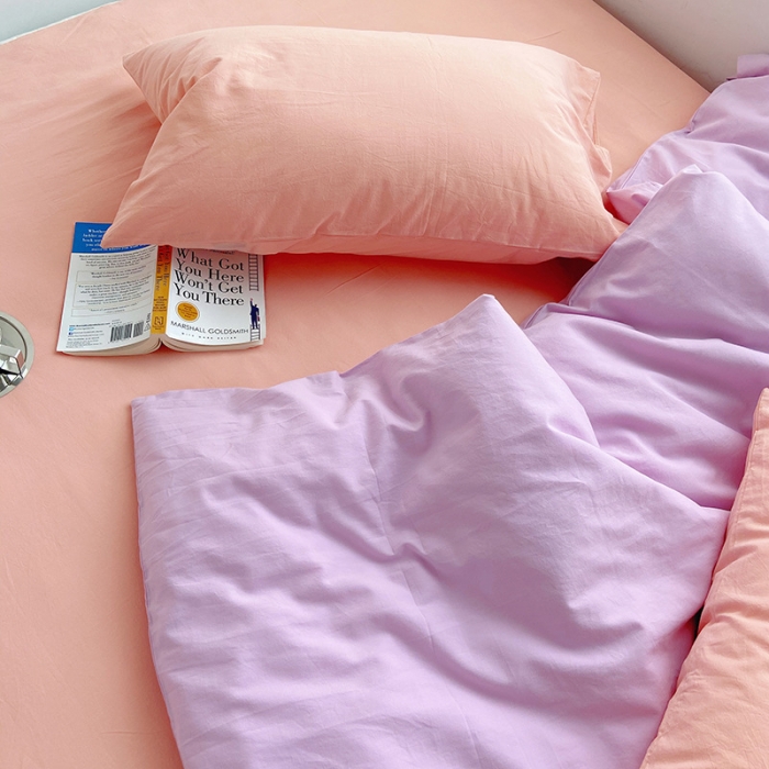 91家纺网 家纺一手货源 找家纺 雅居纺家纺 2022新款全棉水洗棉四件套 ins魅紫粉