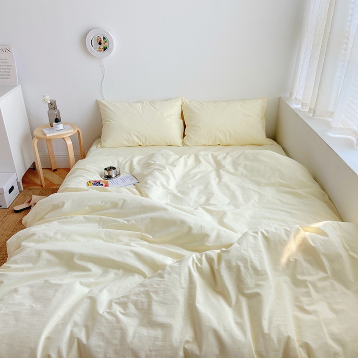 91家纺网 家纺一手货源 找家纺 雅居纺家纺 2022新款全棉水洗棉四件套 ins米黄