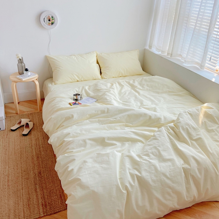 91家纺网 家纺一手货源 找家纺 雅居纺家纺 2022新款全棉水洗棉四件套 ins米黄