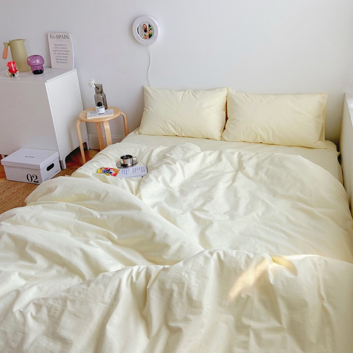 91家纺网 家纺一手货源 找家纺 雅居纺家纺 2022新款全棉水洗棉四件套 ins米黄