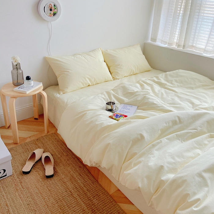 91家纺网 家纺一手货源 找家纺 雅居纺家纺 2022新款全棉水洗棉四件套 ins米黄