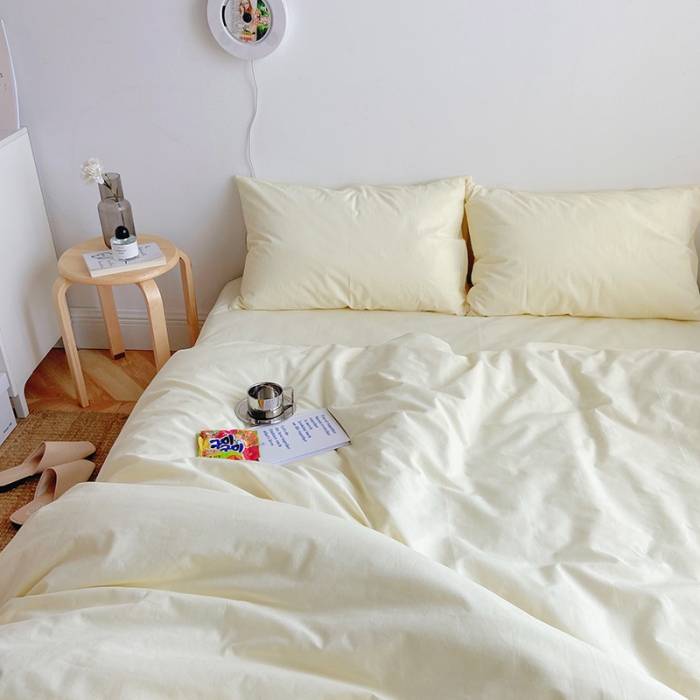 91家纺网 家纺一手货源 找家纺 雅居纺家纺 2022新款全棉水洗棉四件套 ins米黄