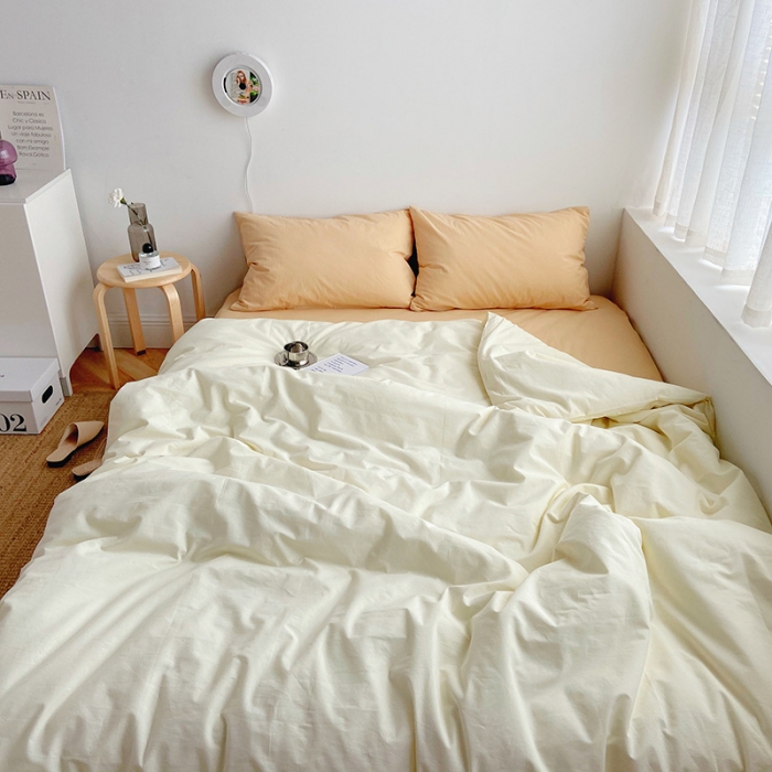 91家纺网 家纺一手货源 找家纺 雅居纺家纺 2022新款全棉水洗棉四件套 ins米黄咖啡