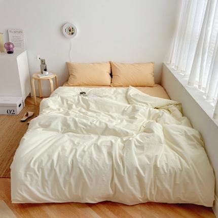 雅居纺家纺 2022新款全棉水洗棉四件套 ins米黄咖啡