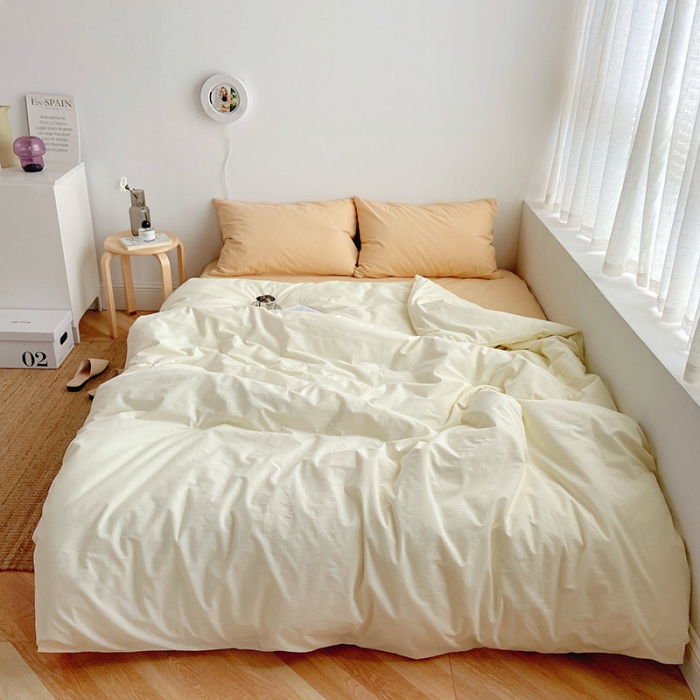 91家纺网 家纺一手货源 找家纺 雅居纺家纺 2022新款全棉水洗棉四件套 ins米黄咖啡