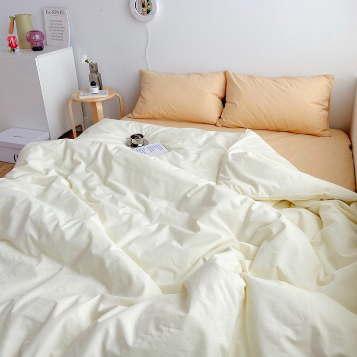 91家纺网 家纺一手货源 找家纺 雅居纺家纺 2022新款全棉水洗棉四件套 ins米黄咖啡