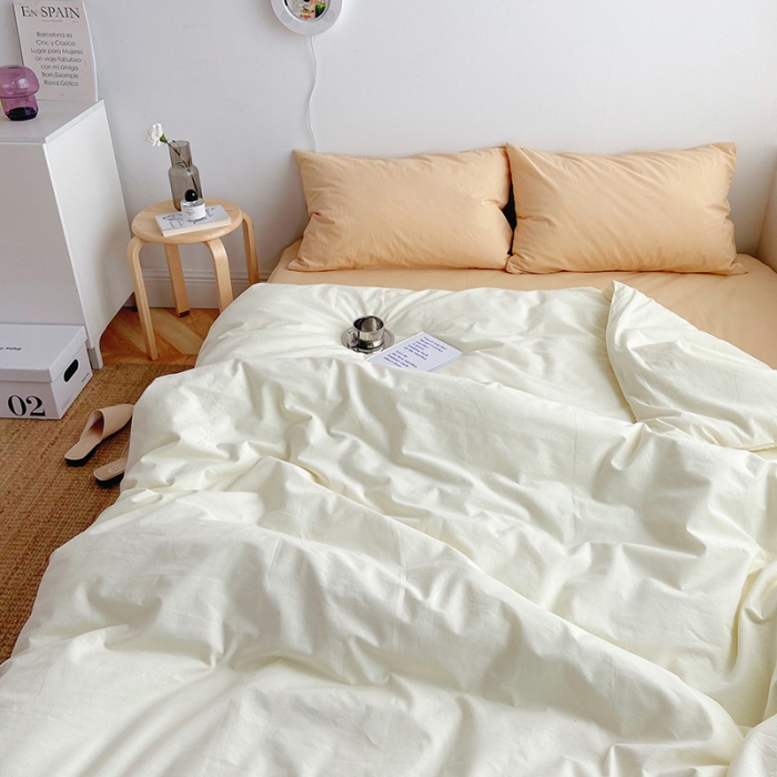 91家纺网 家纺一手货源 找家纺 雅居纺家纺 2022新款全棉水洗棉四件套 ins米黄咖啡