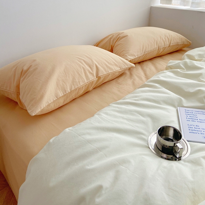 91家纺网 家纺一手货源 找家纺 雅居纺家纺 2022新款全棉水洗棉四件套 ins米黄咖啡