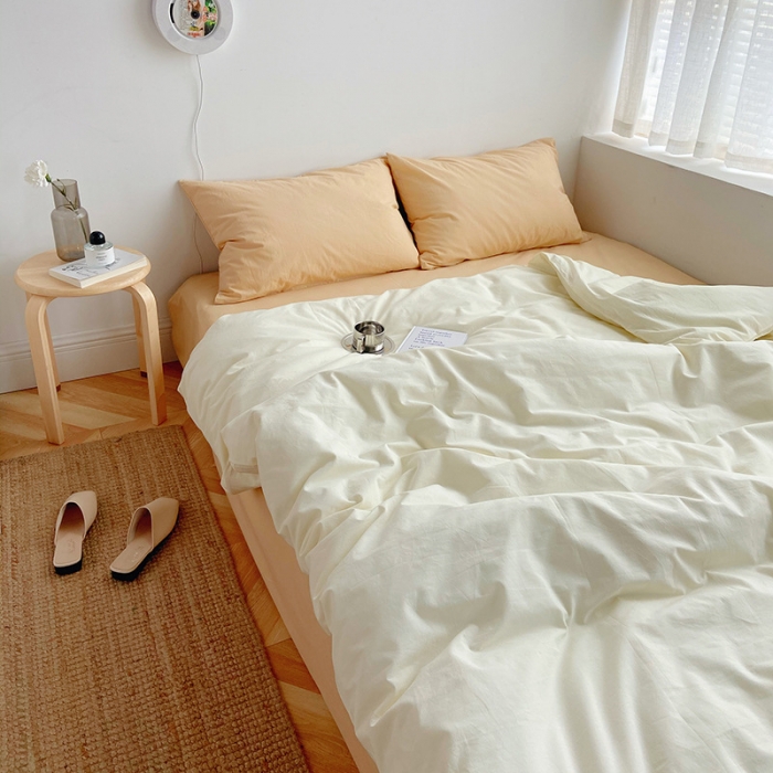 91家纺网 家纺一手货源 找家纺 雅居纺家纺 2022新款全棉水洗棉四件套 ins米黄咖啡