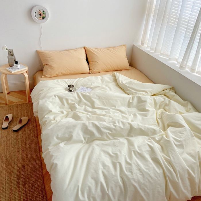 91家纺网 家纺一手货源 找家纺 雅居纺家纺 2022新款全棉水洗棉四件套 ins米黄咖啡