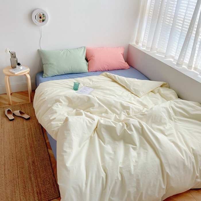 91家纺网 家纺一手货源 找家纺 雅居纺家纺 2022新款全棉水洗棉四件套 ins米黄蓝