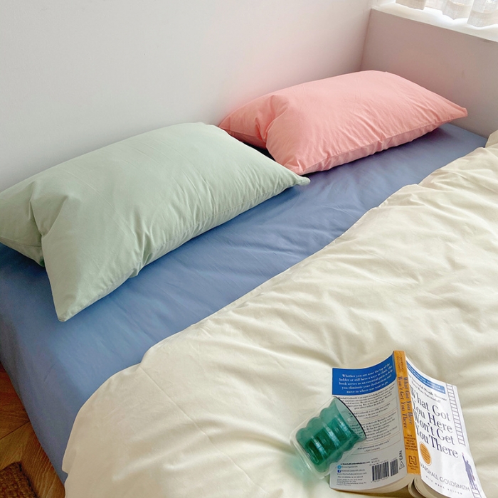 91家纺网 家纺一手货源 找家纺 雅居纺家纺 2022新款全棉水洗棉四件套 ins米黄蓝