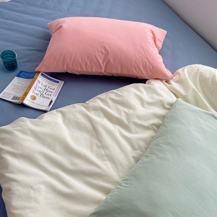 91家纺网 家纺一手货源 找家纺 雅居纺家纺 2022新款全棉水洗棉四件套 ins米黄蓝