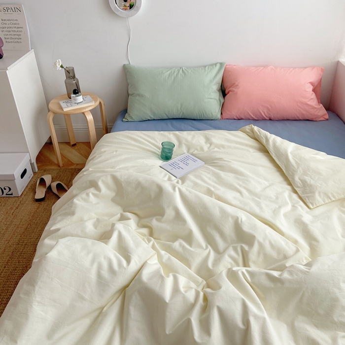 91家纺网 家纺一手货源 找家纺 雅居纺家纺 2022新款全棉水洗棉四件套 ins米黄蓝